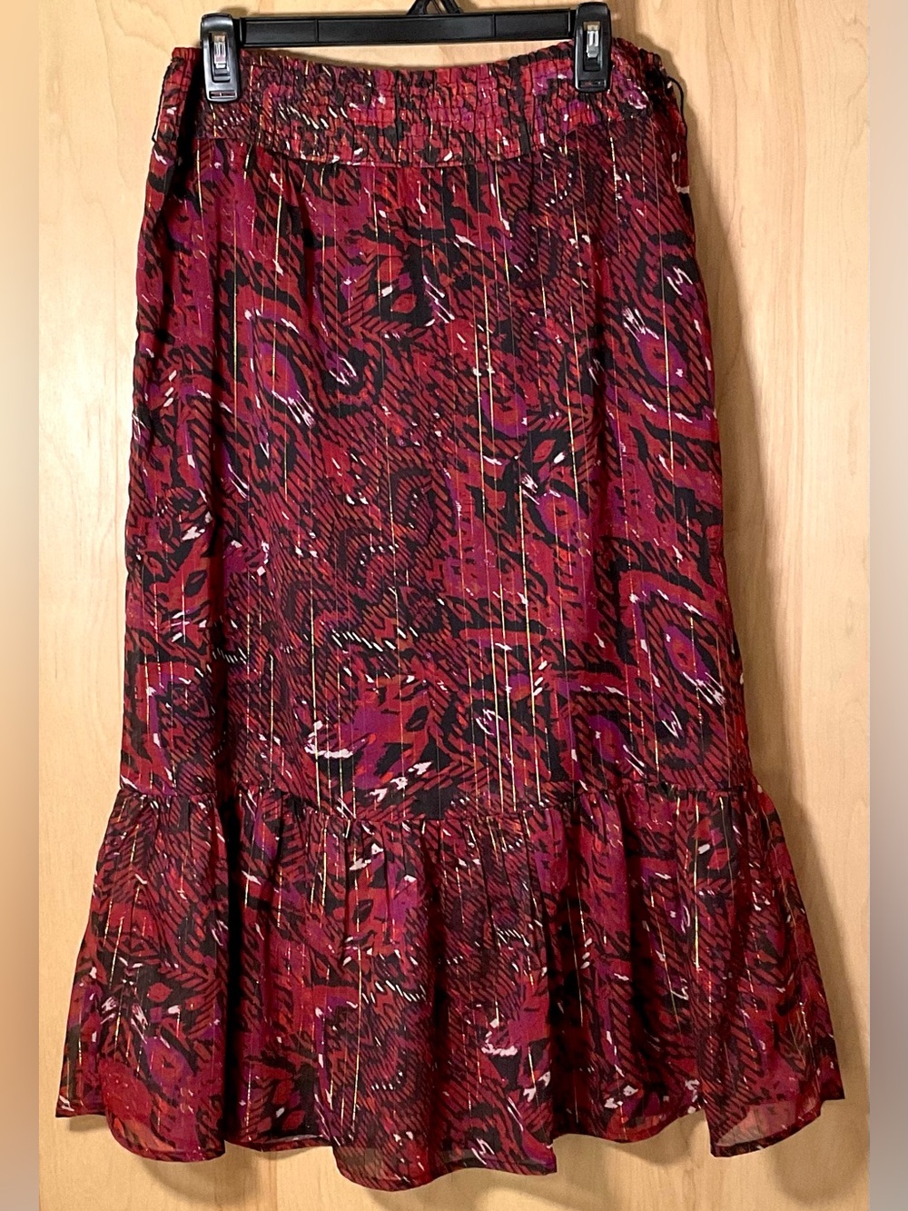 Vintage Her Destiny Ruffle Bottom Pull on Tiger Print Gold Skirt - Like New